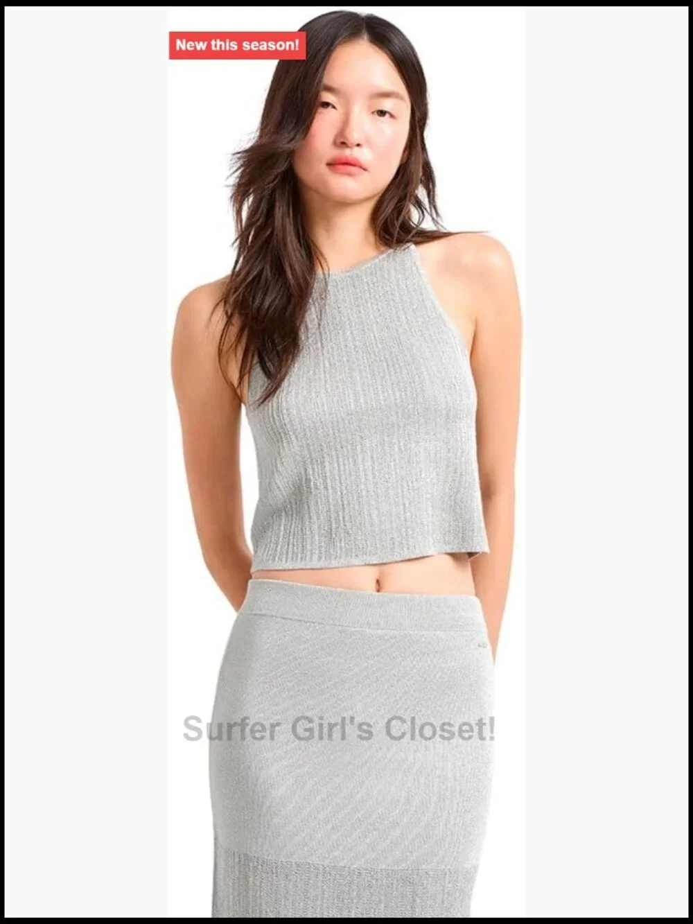 Metallic Knit Halter Tank Sleeveless Spring Summer